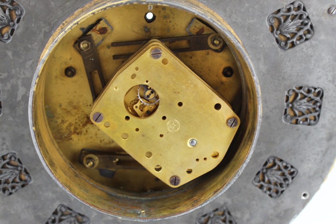 E.F. CALDWELL Patinated & Gilt Bronze Clock. - 10