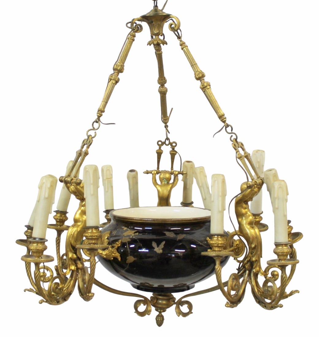 HENRY DASSON Gilt Bronze & Porcelain Chandelier. (1 of 20)