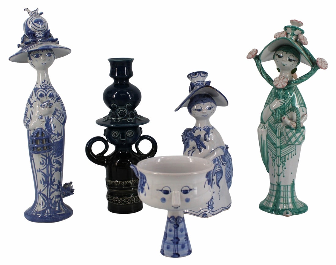 BJORN WINBLAD (Denmark, 1918-2006).: Signed lot of 5 Bjorn Winblad Hand Painted Figures. Ranging in sizes between 14" to 5". From a New Rochelle, NY estate.