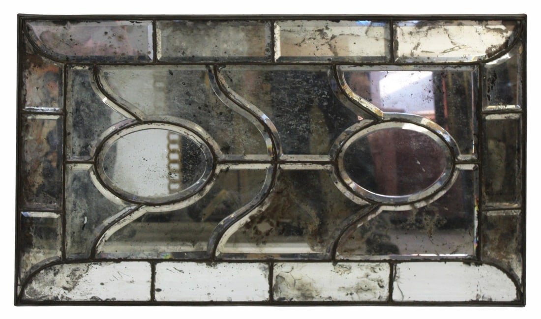Antique Paneled & Distressed Mirror.: From a West 86th St, NYC estate. - Dimensions: 24.5" h x 42.5" w.