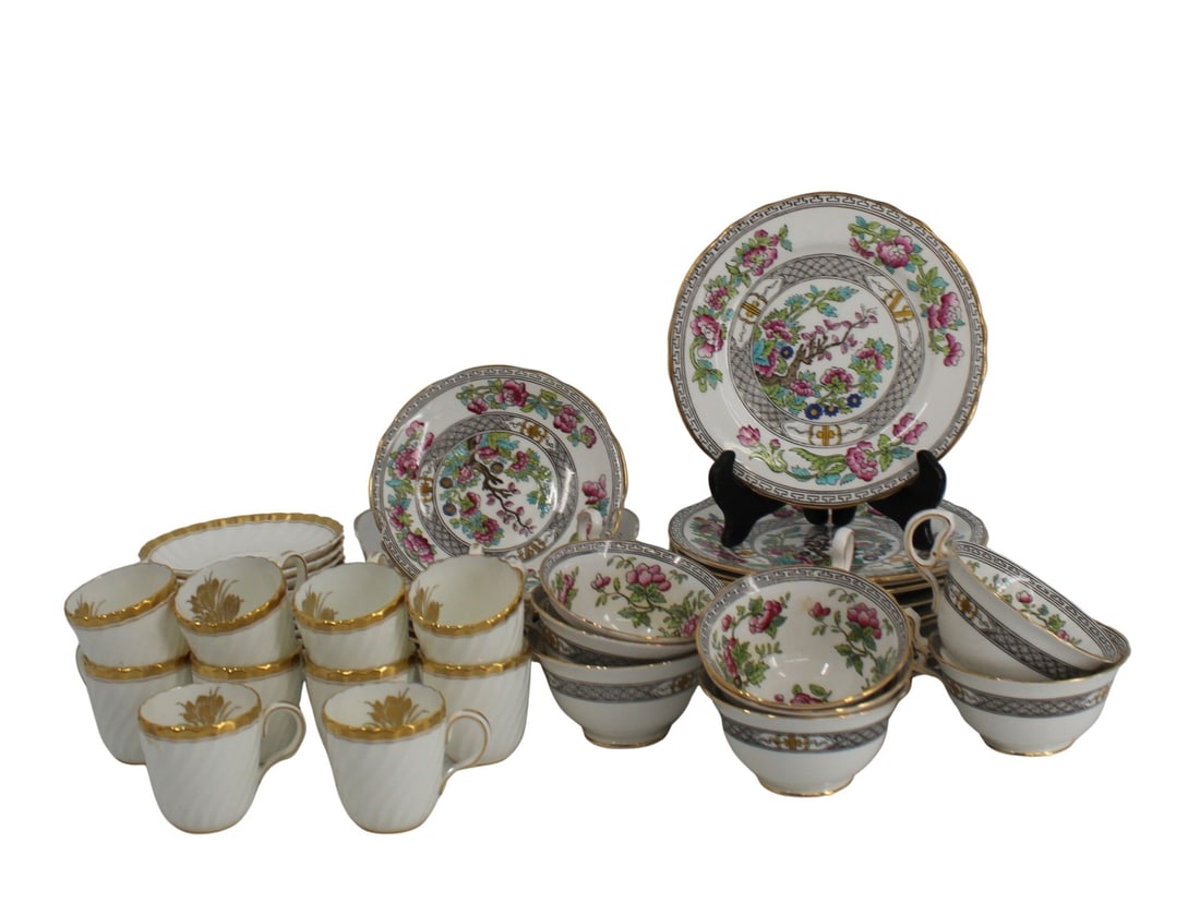 Lot Of Minton & Aynsley Cups & Saucers .: A Minton demitasse set of 10 cups and 12 saucers 4.25" and an Aynsley lot of 12 x 7" plates , 7saucers 5.5" & 8 cups . From a Larchmont estate .