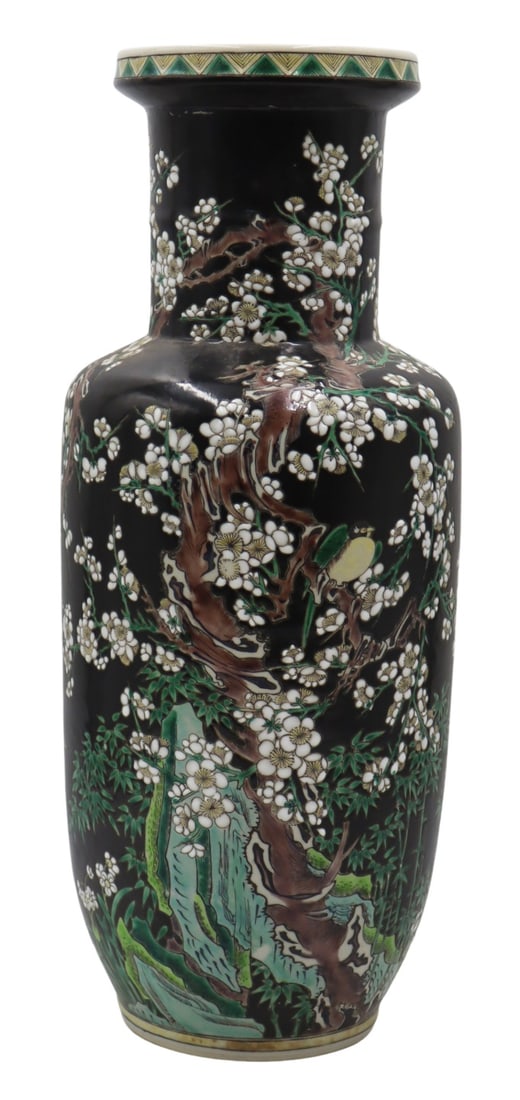 Chinese Famille Noir 'Birds and Flowers' Vase.: From a Great Neck, NY estate. Dimensions: vase measures approx. 16" h.