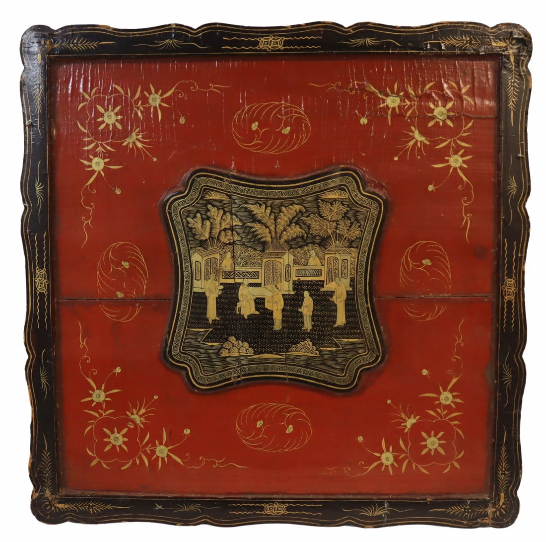 Chinese Lacquered and Gilt Decorated Box.: From an E 72nd St, Manhattan estate. Dimensions: - Dimensions: 3"h x 20"x 20"