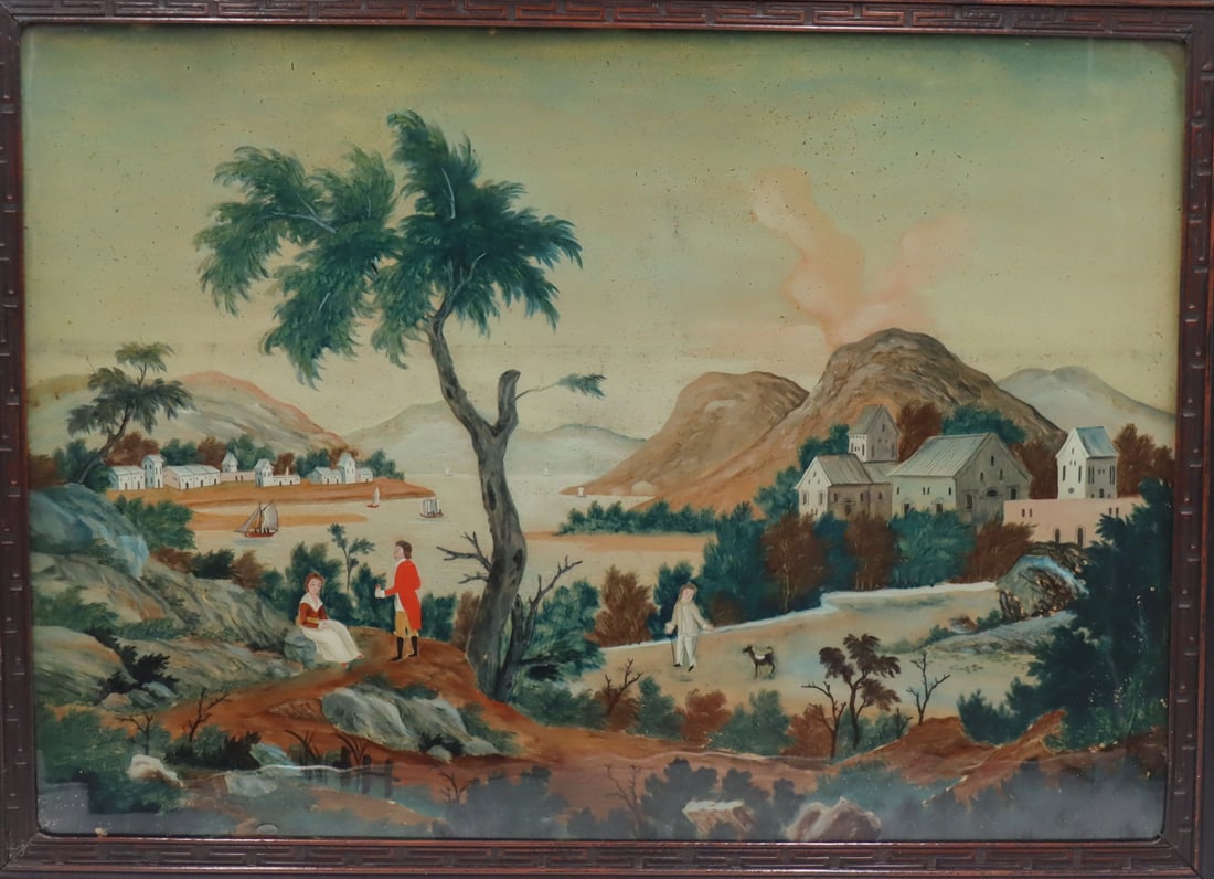 Chinese Export Reverse Painted Landscape Scene. - 3