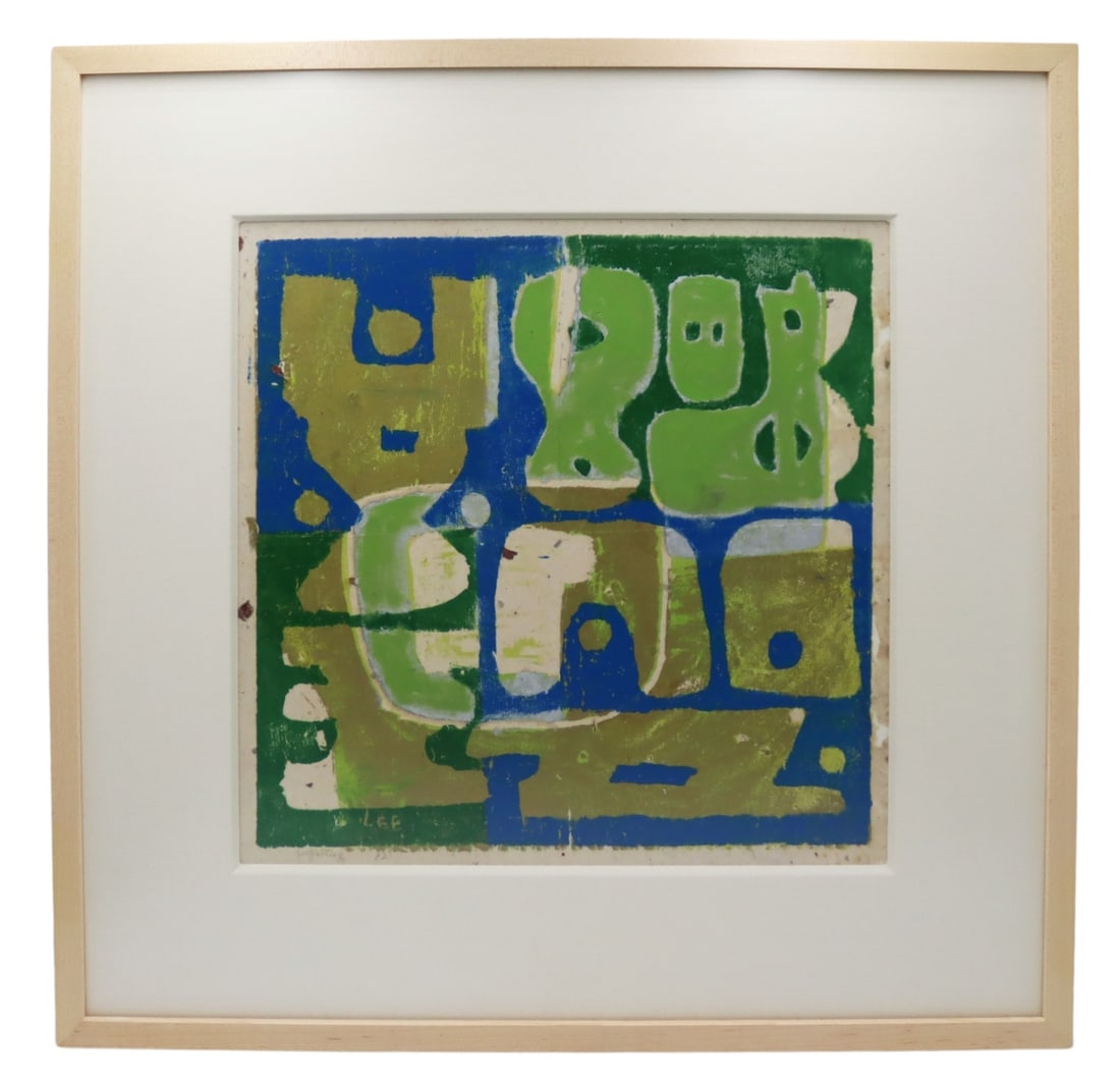UNGNO LEE (Korea, 1904-1989).: Pencil signed Ungno Lee abstract print. Signed lower left. From an E 78th St, NYC estate. Dimensions: frame measures approx. 25.125" h x 25.125" w; sight measures approx. 15.75" h x