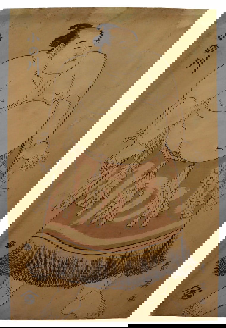 KATSUKAWA SHUN'EI (Japan, 1762-1819).: Katsukawa Shun'ei Japanese woodblock print of sumo wrestler Onogawa Kisaburo. With a paper label to accompanying mat board inscribed, "wrestler Onogawa Onogawa Kisaburo. Champion of all Japan.