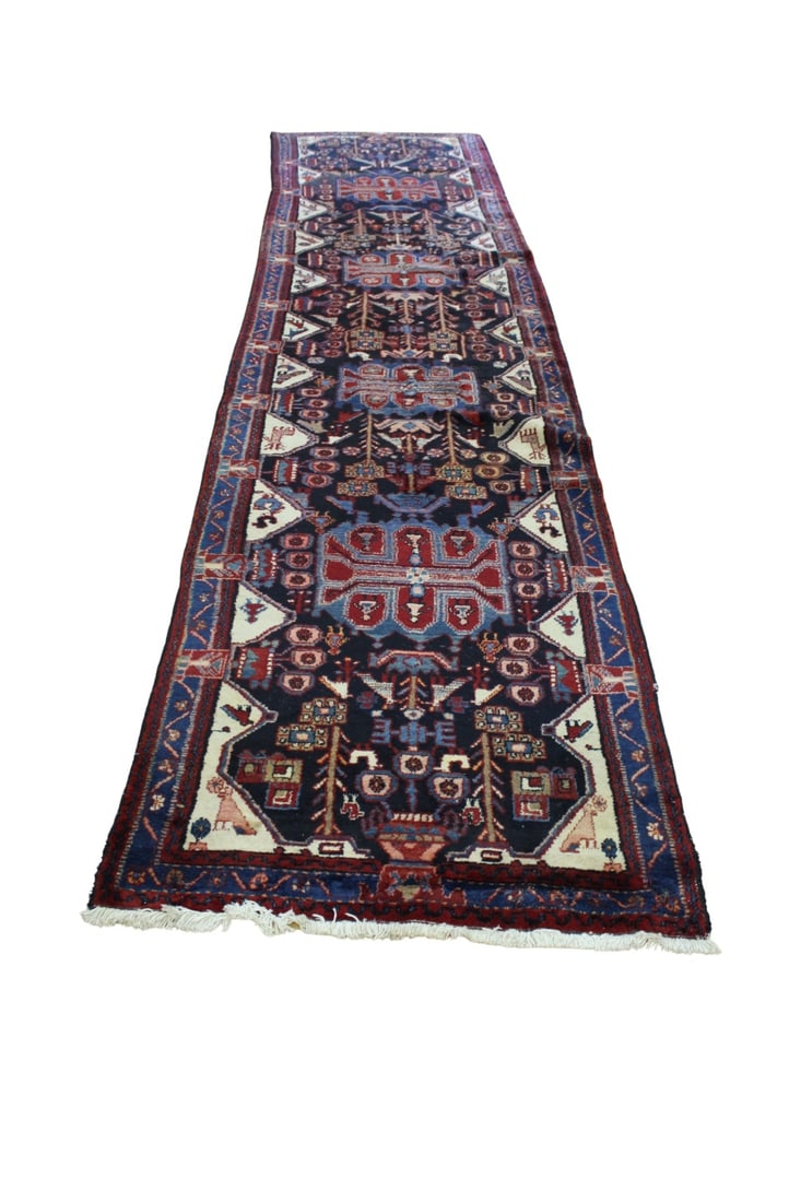 Vintage And Finely Hand Knotted Runner .: Good long size with nice pattern and vibrant colors . From a Portchester NY estate . - Dimensions: 3ft 5"x15ft 2"