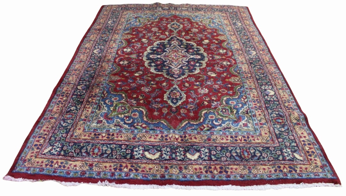 Vintage and Finely Hand Knotted Carpet.: Nice bright colors with center medallion. From a Rockland County NY estate. - Dimensions: 9ft 8" x 6ft 5"
