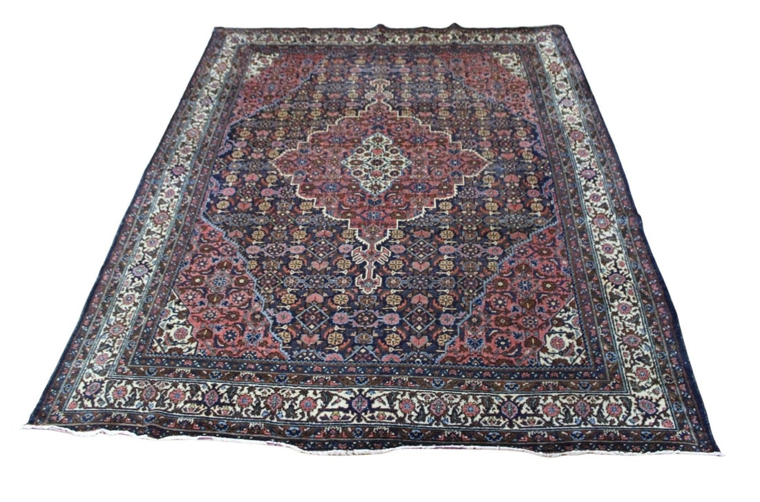 Antique and Finely Hand Knotted Hamadan Carpet.: Nice pattern and colors with good pile. From a Bedford Hills NY estate. - Dimensions: 11ft 5" x 8ft 6"