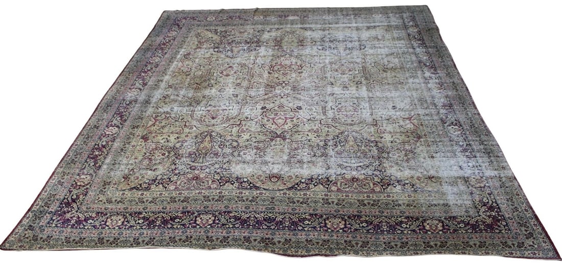 Large Antique & Finely Hand Knotted Kerman Carpet.: Good age, great carpet with wonderful design. From a Bedford Hills, NY estate. - Dimensions: 13ft 6" x 15ft 10"