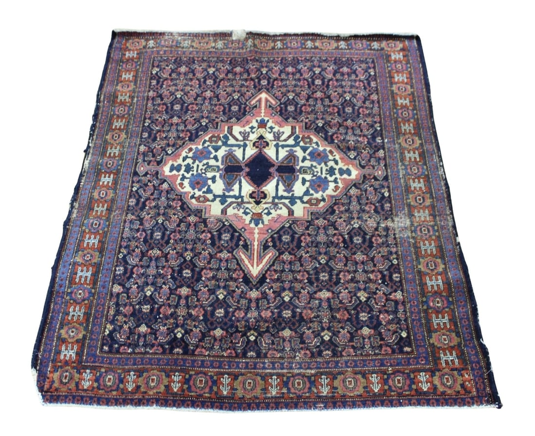 Antique & Finely Hand Knotted Area Carpet.: From a Bedford Hills, NY estate. - Dimensions: 4ft 4" x 3ft 7"