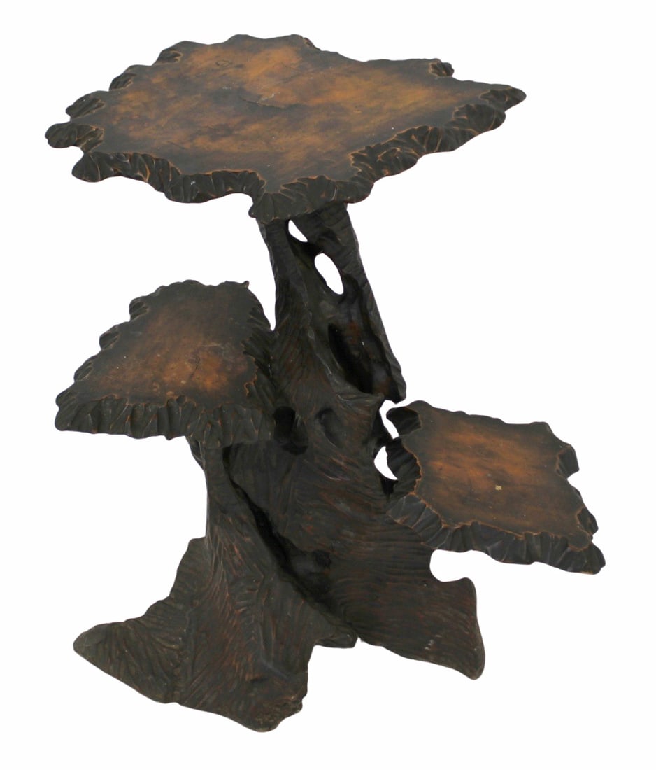 Midcentury Carved Tree Form Etagere.: Nice size and patina with free form edges. From a New Rochelle, NY estate. - Dimensions: 32.25" h x 30.5" w