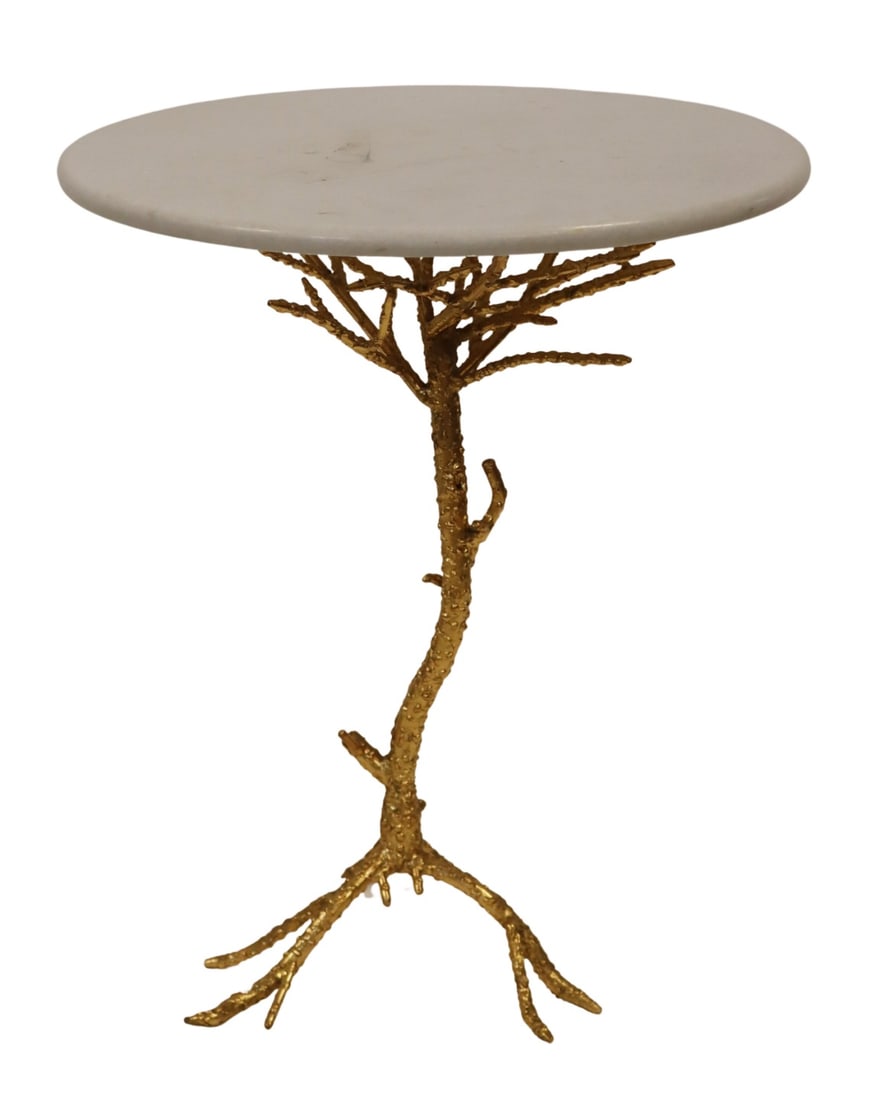 Marble Top Gilt Metal Branch Form Cocktail Table.: From a Manhattan, NY estate. Dimensions: 24.5" h x 20" dia.