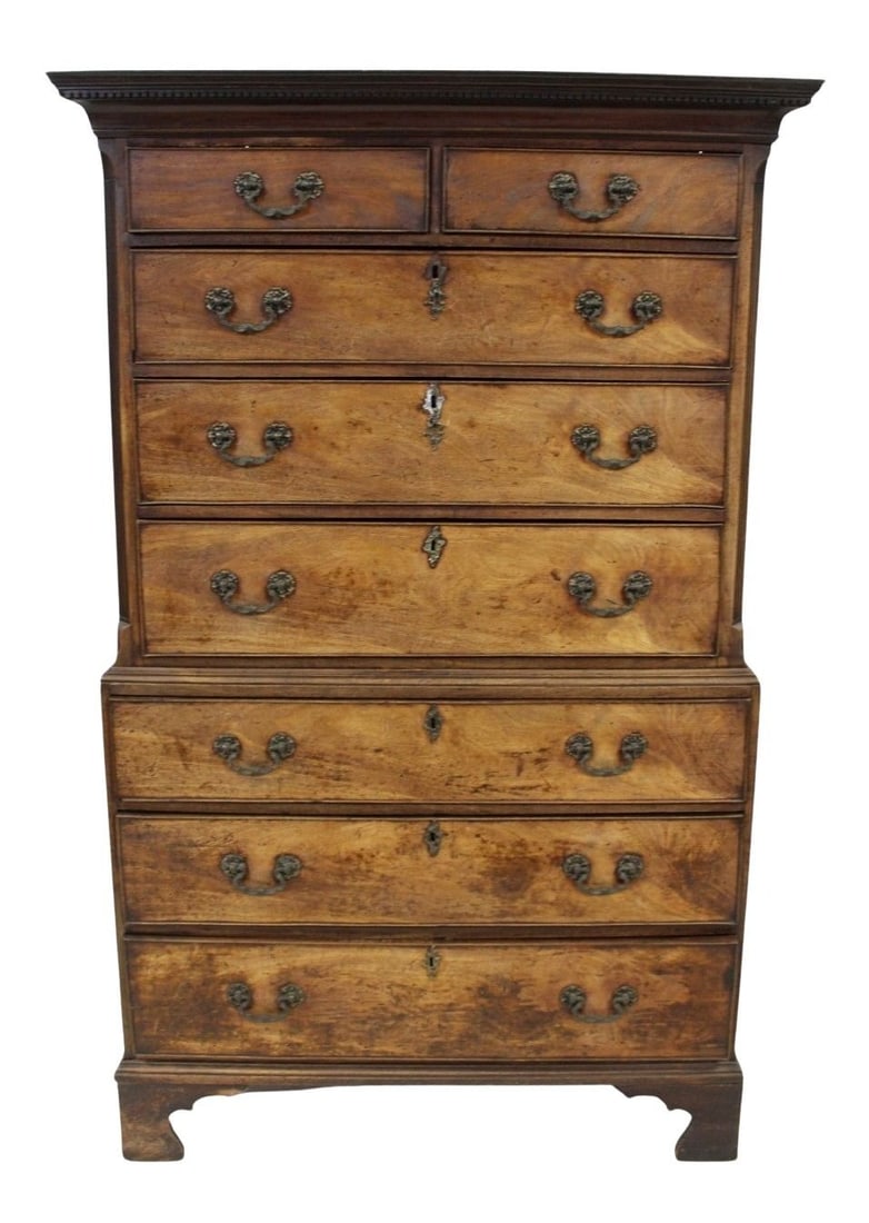 Antique Georgian Chest on Chest.: A good looking piece with a worn but nice look. From a West 86th St NYC estate. - Dimensions: 72" h x 43" w x 20" d