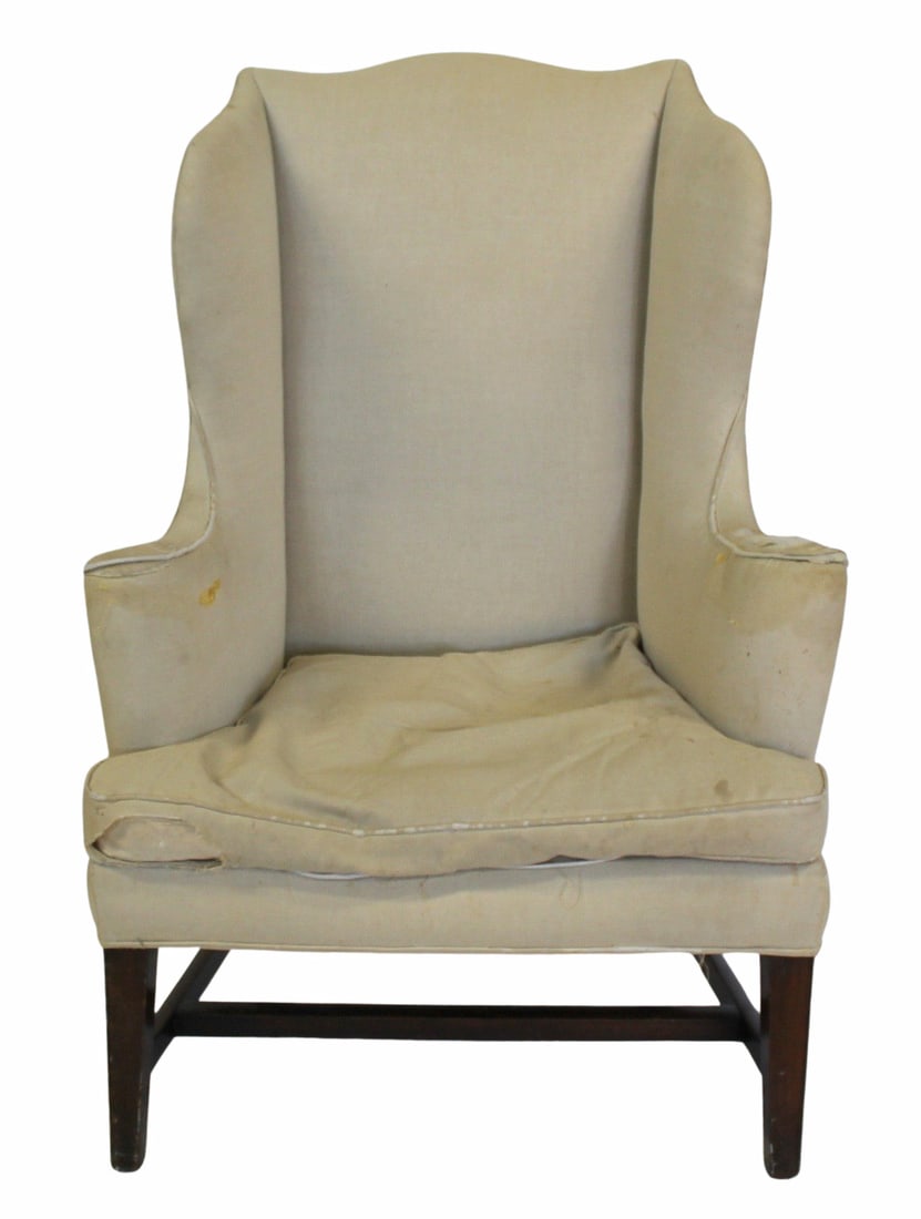 Antique Upholstered Wing Back Chair.: Good large size with good age. From a West 86th St NYC estate. - Dimensions: 46" h x 32.25" w x 24" d