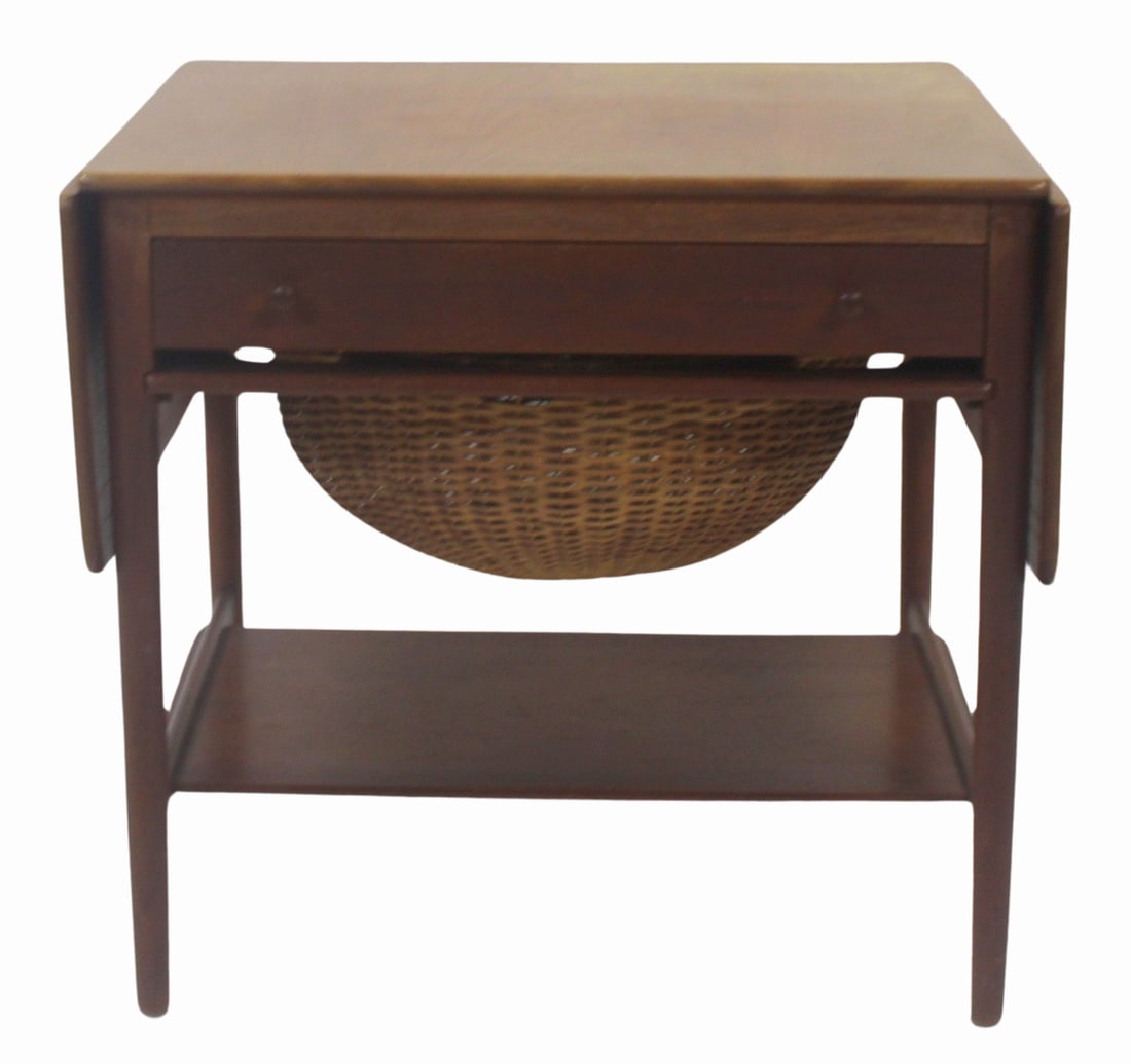 Midcentury Teak Hans Wegner Sewing Stand.: Nice original stand with pull outs and drop sides. From a Larchmont, NY estate. - Dimensions: 24" h x 22.5" w x 25" d. Drop: 10"