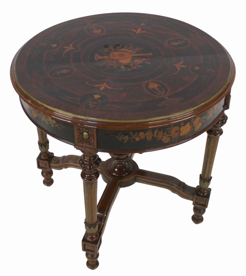 Antique Continental Marquetry Inlaid Center Table (1 of 7)