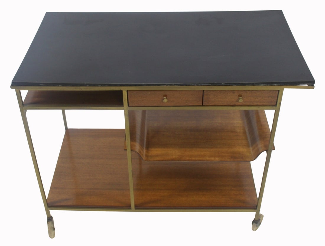 PAUL Mc COBB Midcentury Irwin Collection Serving: Cart. Paul McCobb, Irwin Collection serving cart, model C9203. Calvin, USA, 1952, bleached mahogany, brass. From a Larchmont, NY estate. - Dimensions: 29.25" h x 36.5" w x 19.5" d