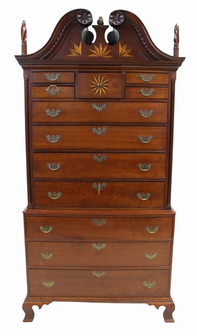 Antique Inlaid Mahogany Chest on Chest with Broken (1 of 14)