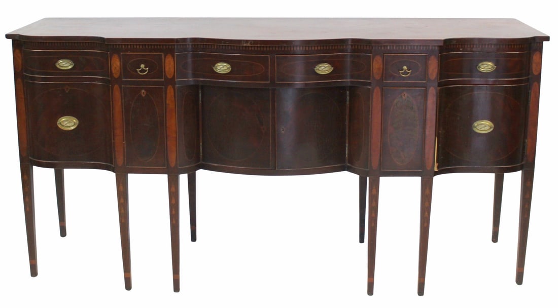 Antique Mahogany Inlaid Serpentine Front Sideboard (1 of 10)