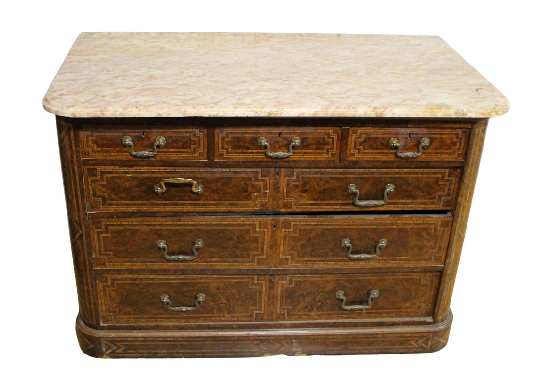 Antique Inlaid Marbletop Chest of Drawers. (1 of 5)