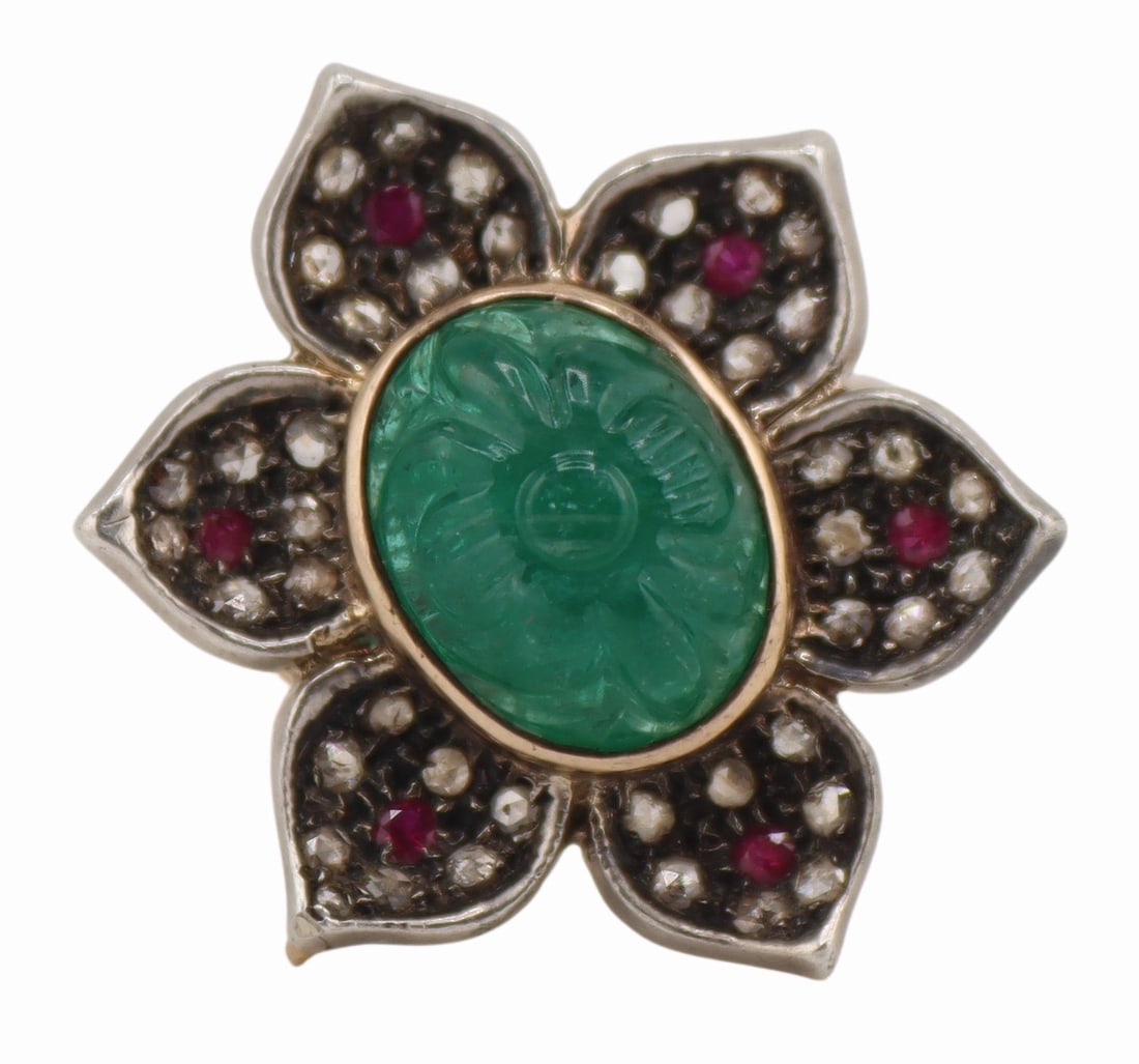 JEWELRY. 14kt Gold, Emerald, Ruby and Diamond Ring (1 of 10)