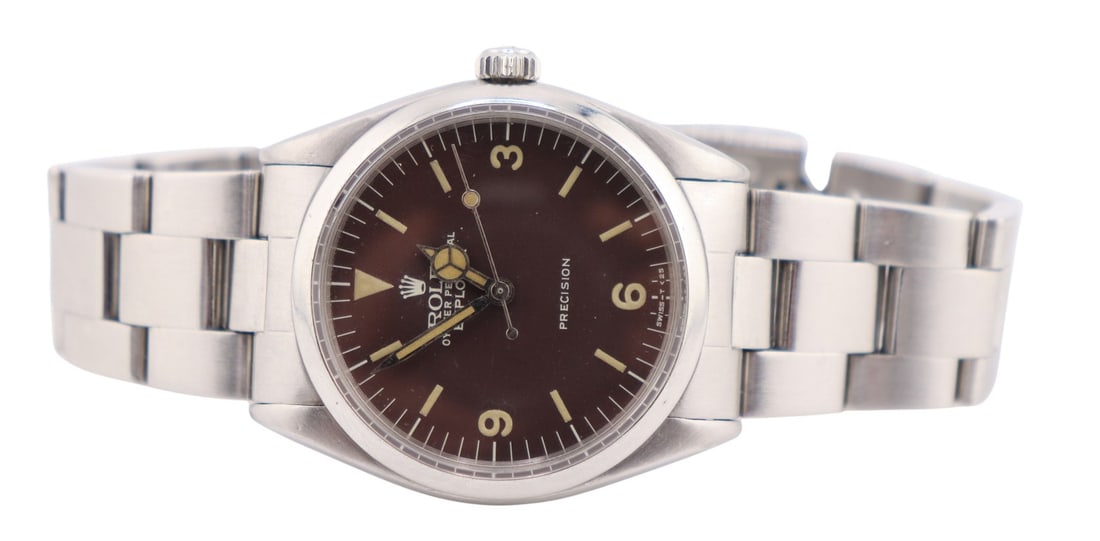 JEWELRY. Vintage Rolex Air-King Explorer 5500: Stainless Watch. A men's vintage Rolex Explorer stainless steel watch, Ref. #5500. This watch, manufactured in 1959 (based on the serial number: 41777? 4?), features a 34 mm stainless steel round case