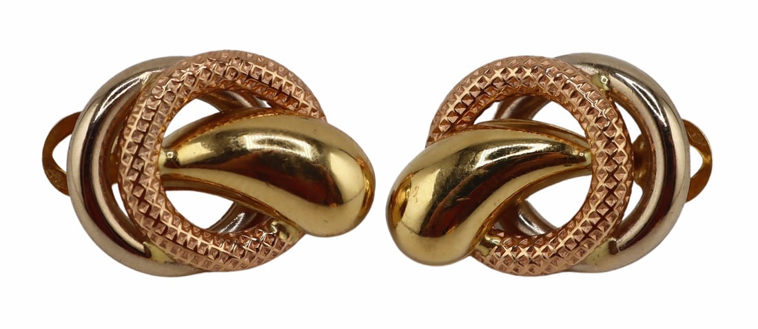 JEWELRY. Pair of 18kt Gold Multi-Hoop Earrings.: Total approx. weight of the earrings is 3.1 dwt (gross). From a Trumbull, CT estate. Dimensions: earrings measure approx. 0.52" w x 0.80" h.