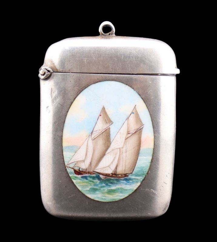 SILVER. Victorian English Silver Enamel Vesta Case (1 of 7)