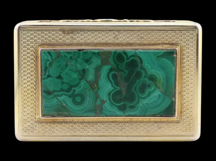 SILVER. English Gilt Silver Malachite Box. (1 of 10)