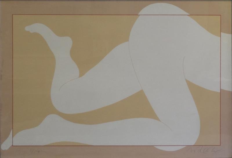 GLASER, Milton. Silkscreen "Big Nude.": Pencil signed lower right, titled lower left. Milton Glaser, American - New York, b.1929. From an Amenia, NY home. Dimensions: 31.5" high x 36.25" wide. Condition: Good, not examined out of frame. Fra