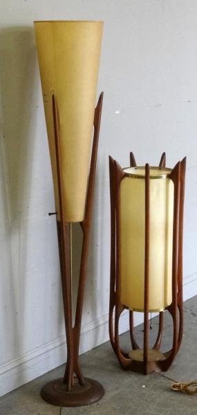 Midcentury Danish Lighting Lot.: Includes unsigned Danish table lamp together with a Danish teak floor lamp with conical shade and base with brass insert. From a Scarsdale, NY estate. Dimensions: Floor Lamp - 61.5" high; Table Lamp -