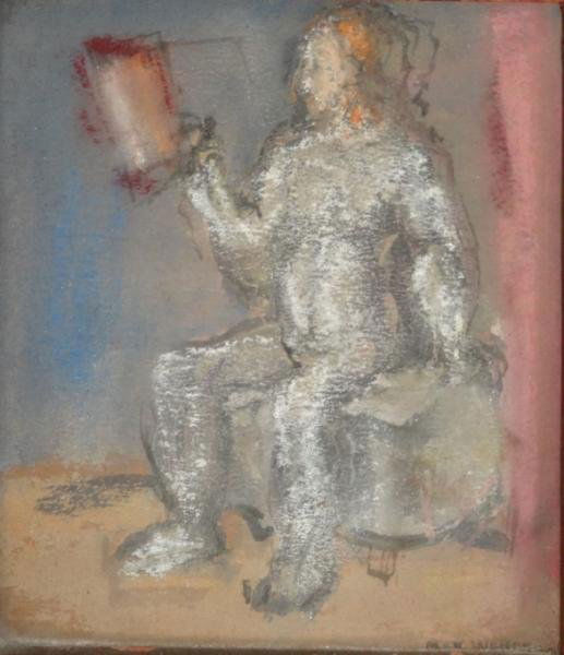 WEBER, Max. Pastel & Watercolor of a Nude.: Signed lower right. Max Weber, American, 1881 - 1961. From the Rye, NY collection of Eloise Spaeth. Dimensions: 5.25" high x 4.5" wide. Condition: Good, not examined out of frame.