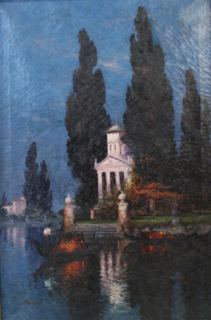 ALFRED FONTVILLE DE BREANSKI JR (BRITISH, 1877-: 1957). Oil on canvas. "Autumn, A Venetian Home". Signed lower left. Signed and titled verso. From a Westchester NY estate. - Dimensions: 30" h x 20" w