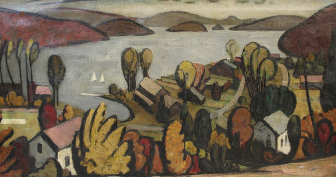 ILLEGIBLY Signed Oil On Canvas.: Illegibly signed lr rt, oil on canvas. From a New Rochelle NY estate. - Dimensions: 18" x 33" & Framed 29" x 38"