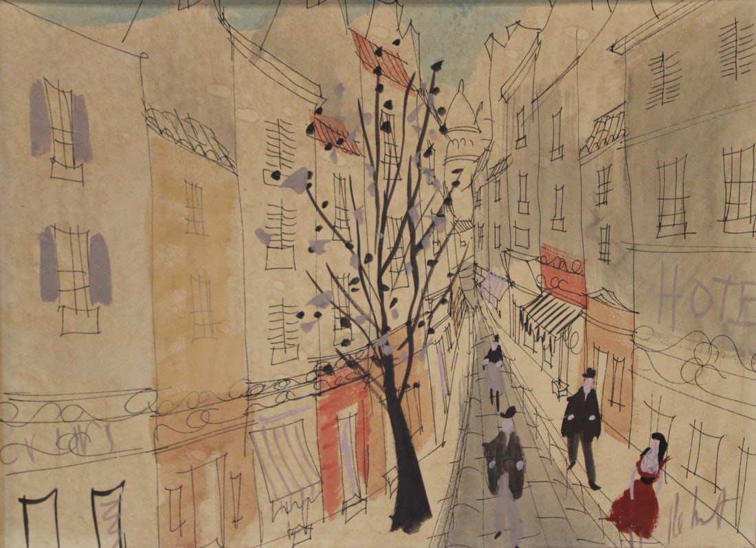 ILLEGIBLY Signed Gouache On Paper. (1 of 3)