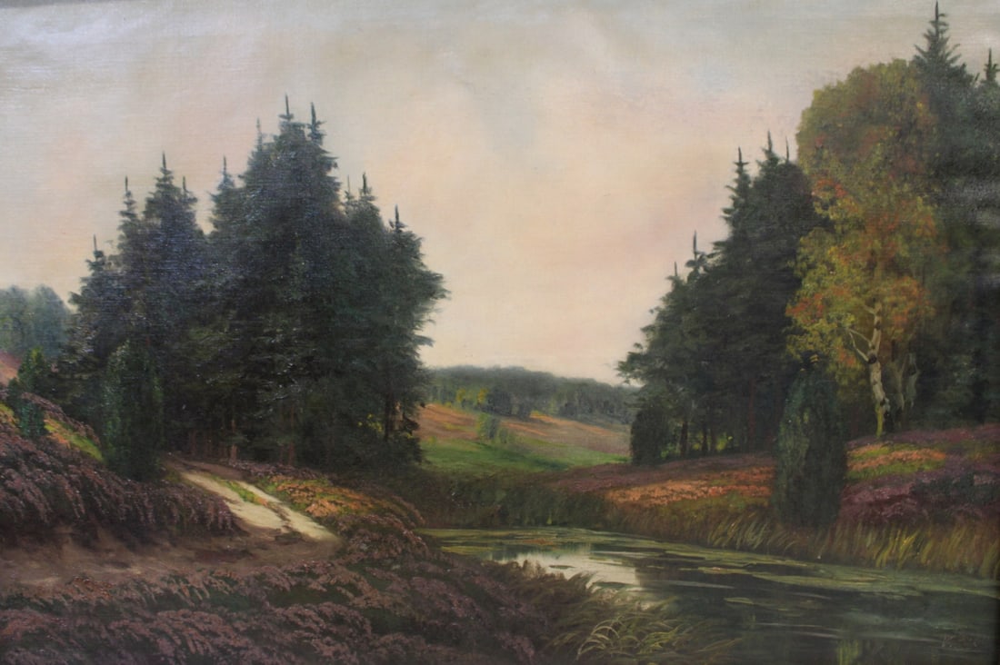 UNSIGNED Oil On Canvas.: River in a landscape. Apparently unsigned, oil on canvas. From a Bronxville NY estate. - Dimensions: 21" x 31" & Framed 30" x 39"