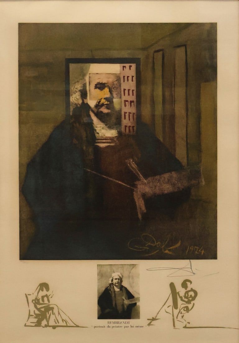 SALVADOR DALI Signed & Dated Print: Signed and dated 74 lr rt and from a Larchmont estate . - Dimensions: Sight: 21" x 30" & Framed 29" x 38"