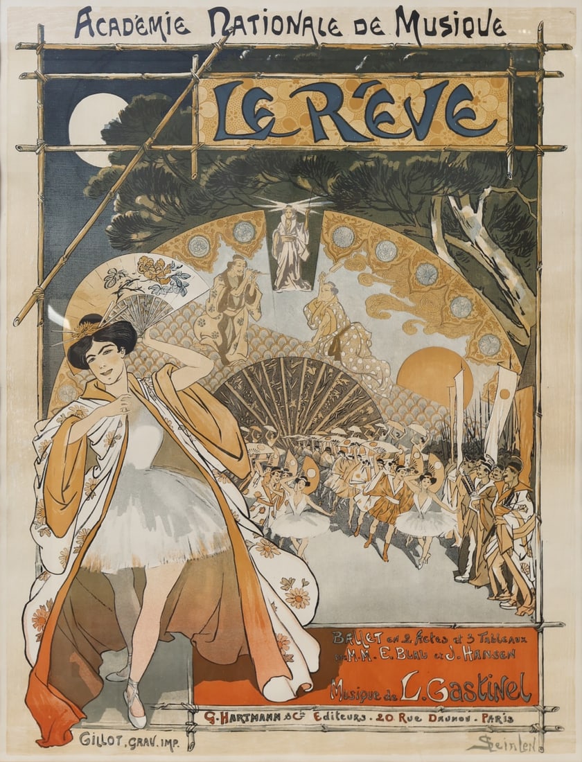 THEOPHILE-ALEXANDRE STENIEN (FRENCH, 1859-1923).: 'La Reve'. Lithographic poster. Property of a Bridgeport, CT collection. Dimensions: Sight size: 31.50" h x 24" w. Frame: 38.75" h x 31.25" w.