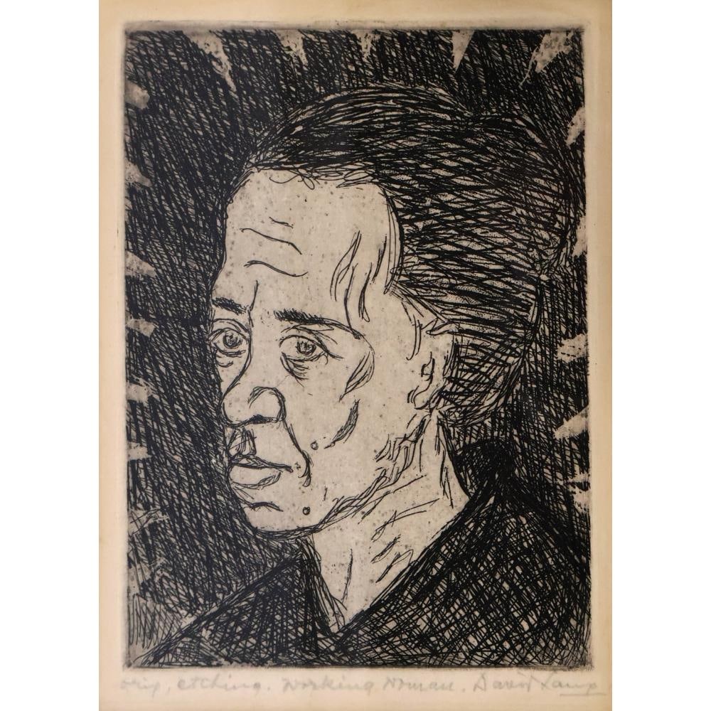 ILLEGIBLY Signed. Etching.: Working Woman. Etching. From a Larchmont NY estate.