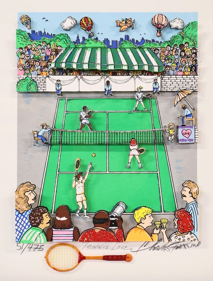 CHARLES FAZZINO (AMERICAN, b. 1955).: 'Tennis Love'. 1994. 3-D Serigraph. Signed, titled, and numbered '51/475' lower middle and margins in pencil. Property from a Manhattan, NYC estate. Dimensions: Sight: 7.75" h x 6.50" w. Fra