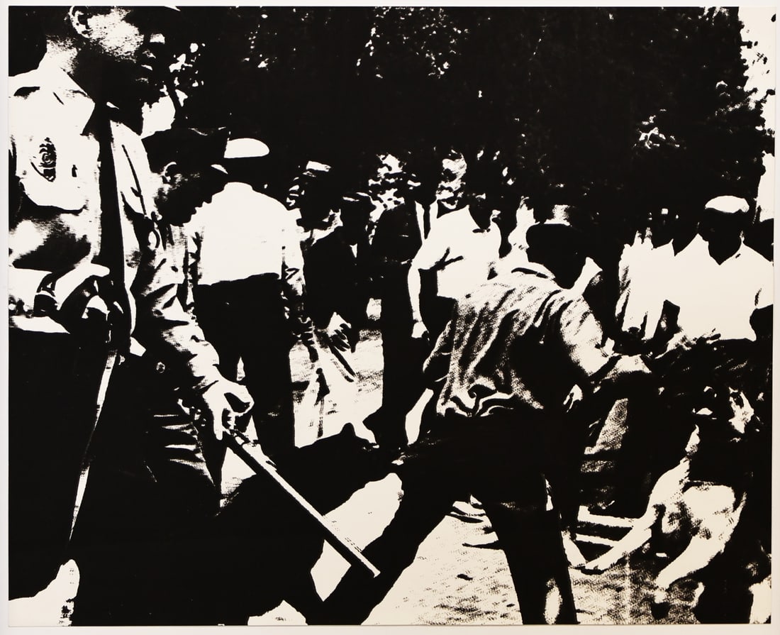 ANDY WARHOL (AMERICAN, 1928-1987).: Birmingham Race Riot, from X = X (Ten Works by Ten Painters) portfolio, 1964. Screen print on wove paper. Blind stamp for Ives-Sillman lower right. From an edition of 500. Published by Wadsworth Athen