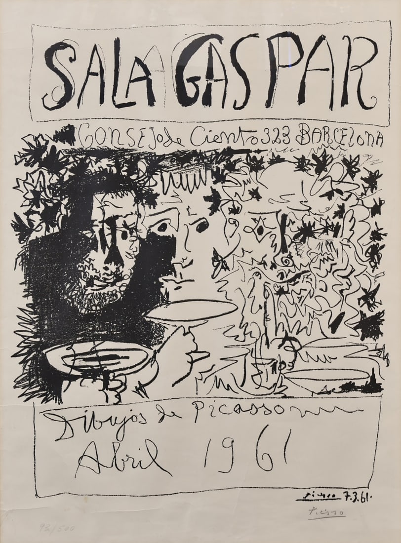 THREE ARTIST SIGNED EXHIBITON POSTERS.: Three Art Exhibition Posters: (i) AFTER PABLO PICASSO (1881- 1973). 'Dijbusos de Picasso' (Drawings of Picasso), Sala Gaspar Gallery, Barcelona, 1961. Lithograph poster. Signed and dated in plate lowe