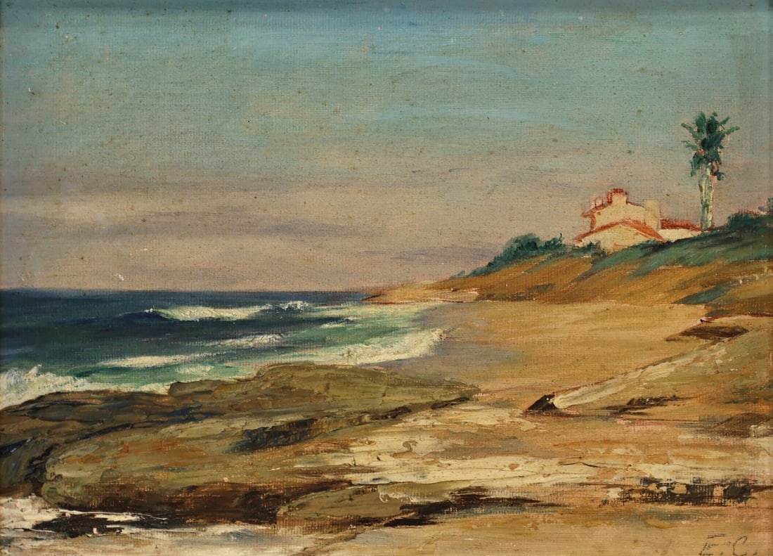 ELIZABETH CROWNINSHIELD (AMERICAN, 1883-1968) [2].: Two Works: (i) La Jolla Shores, California. Oil on board. Signed lower right. (ii) 'California Waves'. Oil on board. signed lower right. Note: Crowningshield was born in Minnesota on June 20, 1885. As