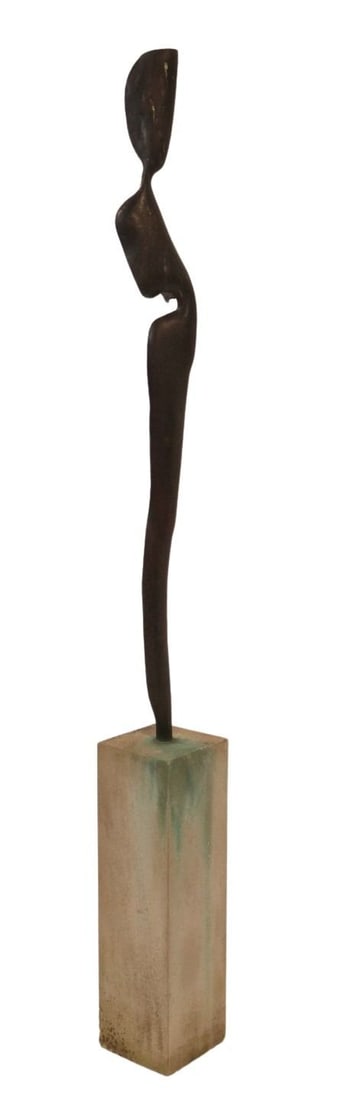 LEONARD URSO (USA , B. 1953).: Figural bronze sculpture on stone base. From a private Greenwich, CT estate. - Dimensions: 72" h hotal, Bronze 48" h.