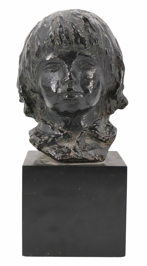 PIERRE-AUGUSTE RENOIR (France, 1841-1919).: 'TETE-DE-COCO' (Head of Claude 'COCO' Renoir) bronze, 1908, cast 1928. Signed edition of 30 with the Valsuani Foundry stamp. From a Kingston, NY estate. - Dimensions: 16.5'" h x 6" w x 7" d.