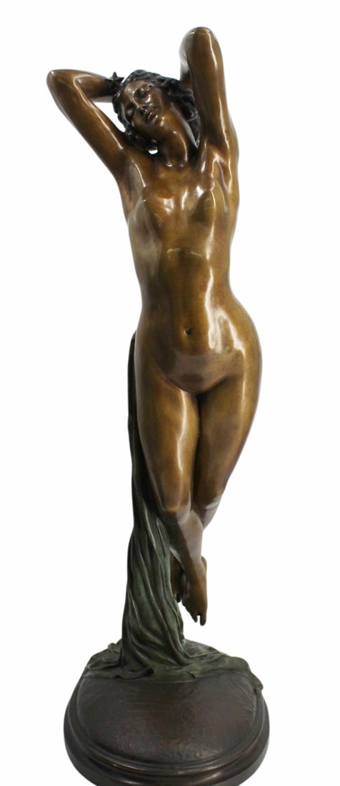 EDOUARD LOUIS COLLET (France, 1876-1961).: "Nocturne". Very tall, great patina and well executed. Signed with foundry mark. From a Stamford, CT estate. - Dimensions: 38" h x 16" x 11"