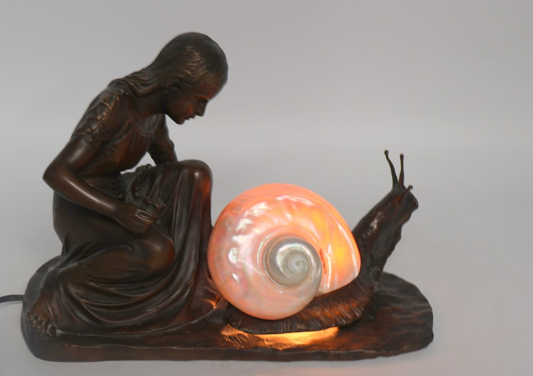 UNSIGNED Bronze Figural Snail Lamp - 2