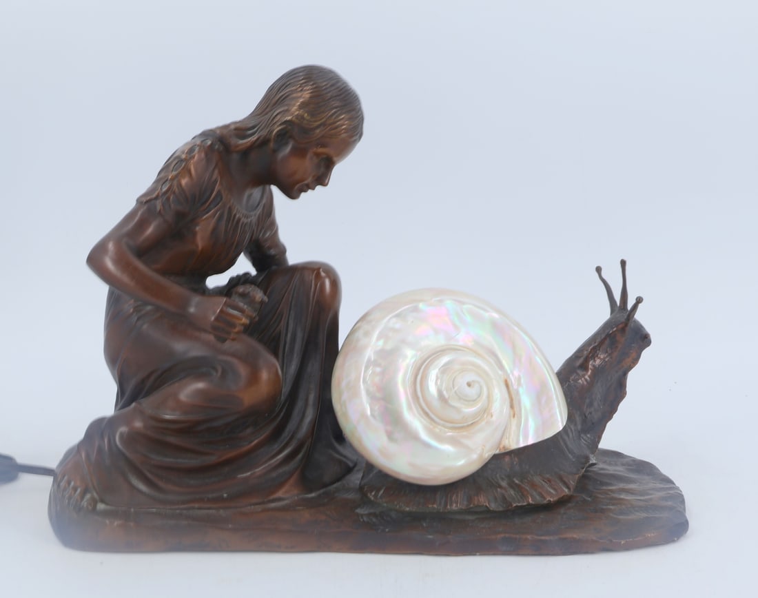 UNSIGNED Bronze Figural Snail Lamp - 3
