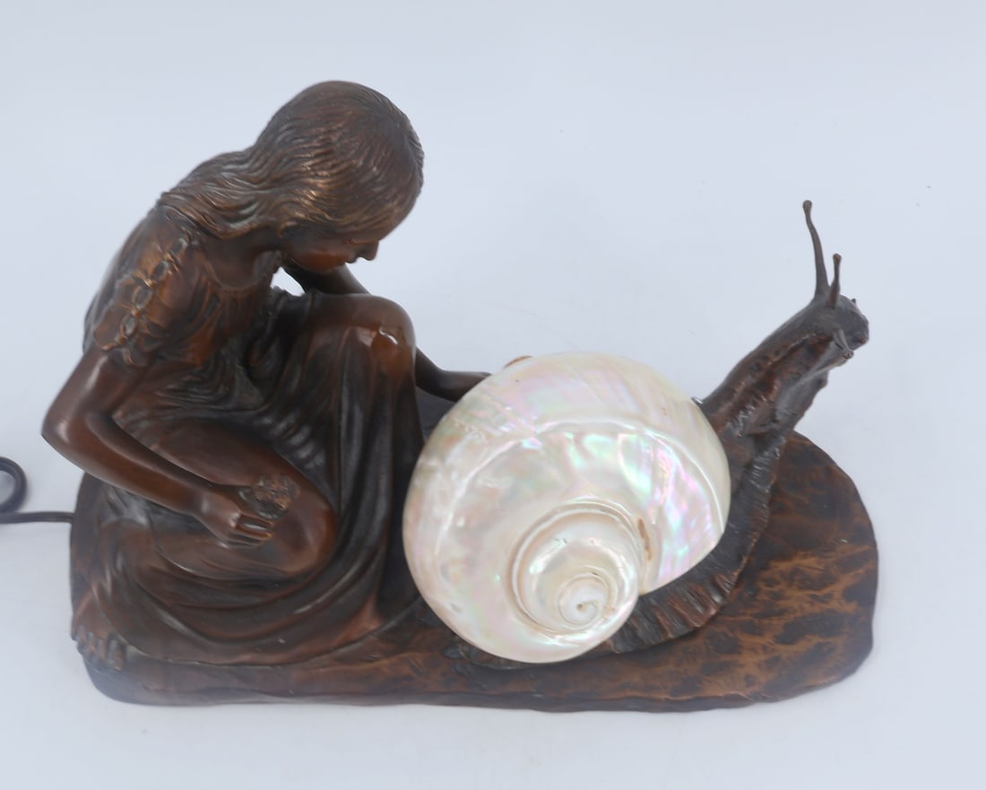UNSIGNED Bronze Figural Snail Lamp - 4